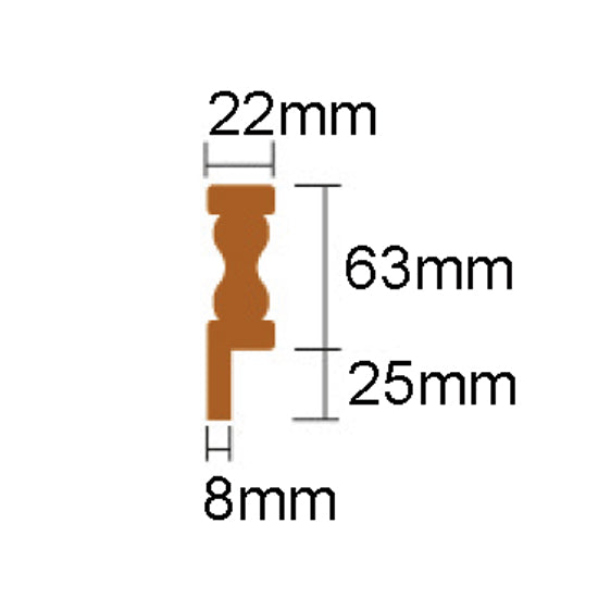 Stiftreihe Teak L 22-63-25-8