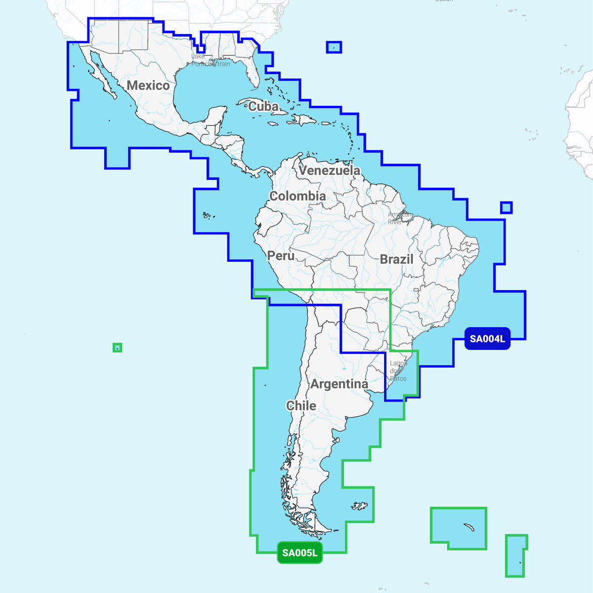 Mexico, Caribien til Brasilien &ndash; indland og kyster Søkort