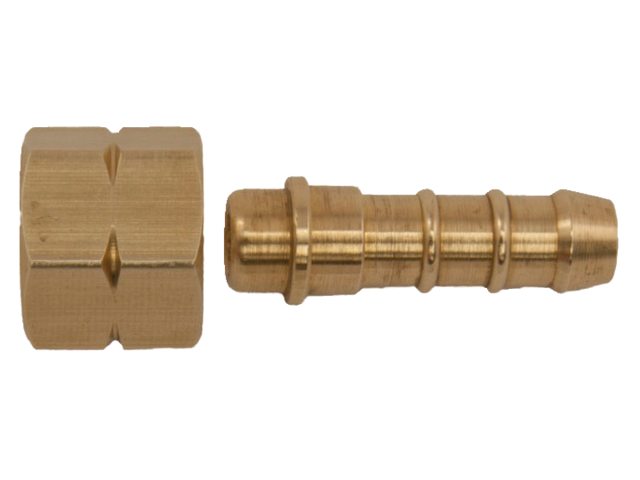Lige samlestykke i messing 1/4" venstre til 8mm slangeforbindelse