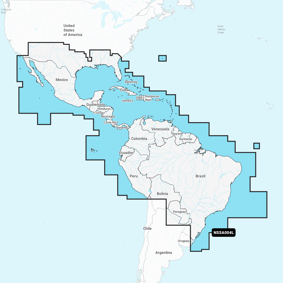 Mexico, Caribien til Brasilien &ndash; indland og kyster Søkort