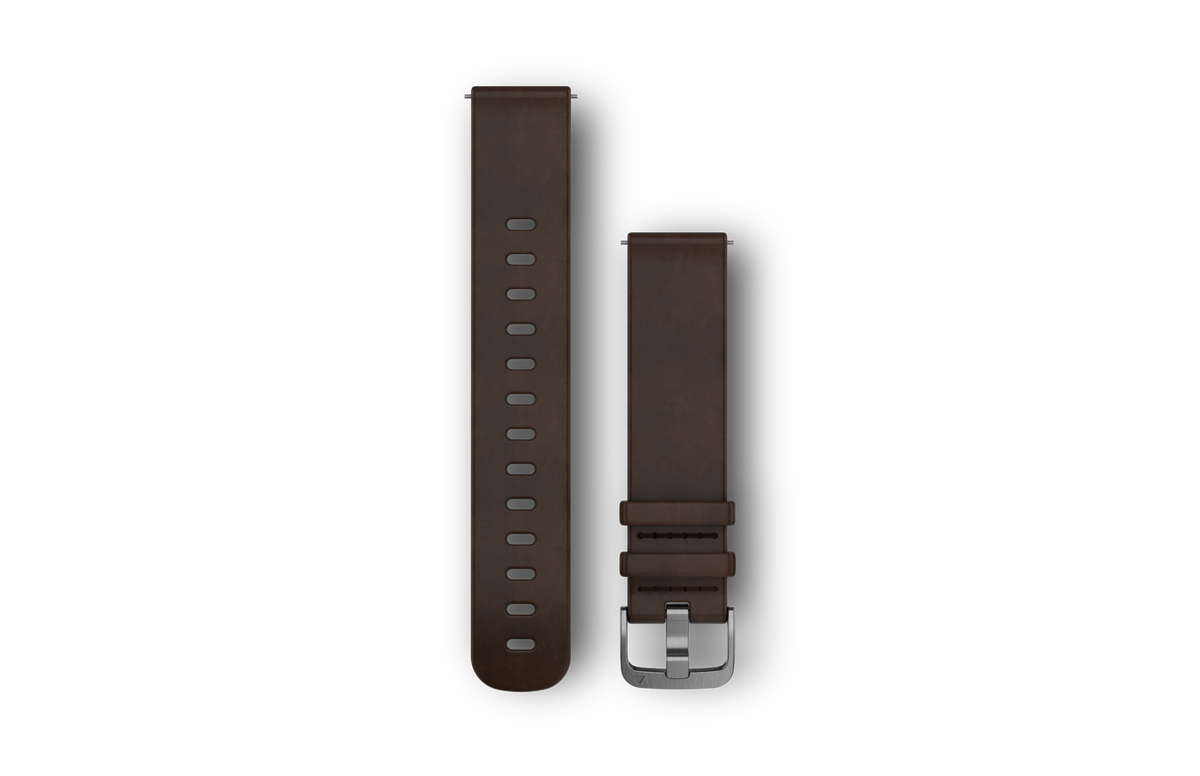 Garmin Quick Release Straps (20mm), Dark Brown Leather, Silver Hardware