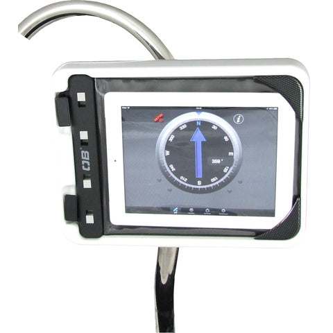 MarinePod iPad holder with OverBoard Case and Stainless pipe bracket