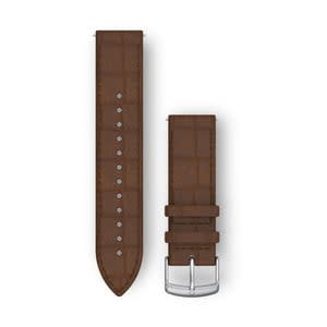 Garmin-Schnellverschlussarmband, dunkelbraunes geprägtes italienisches Leder mit silberfarbener Schnalle